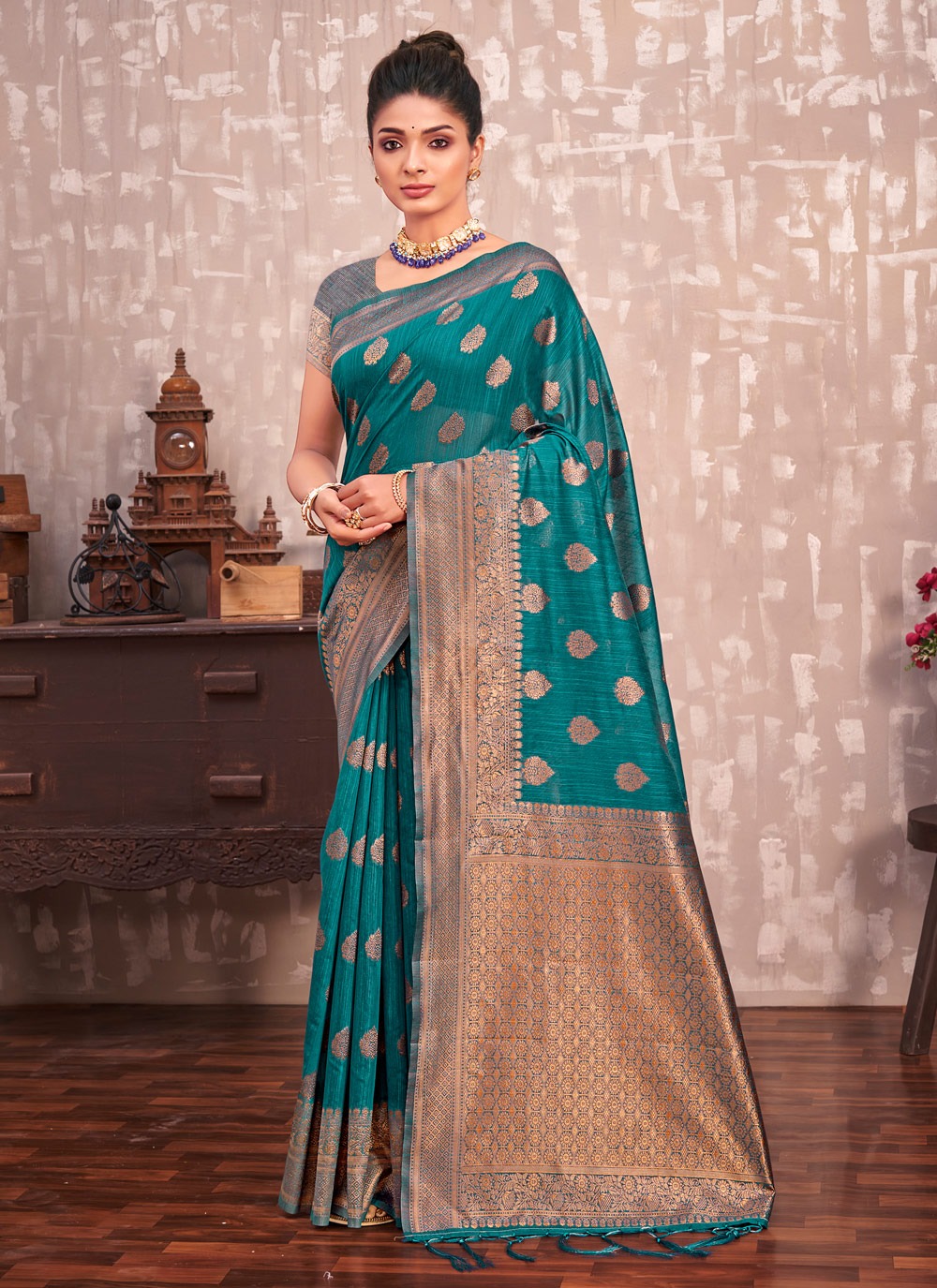 sangam print kesariya cotton silk gorgeous look saree catalog