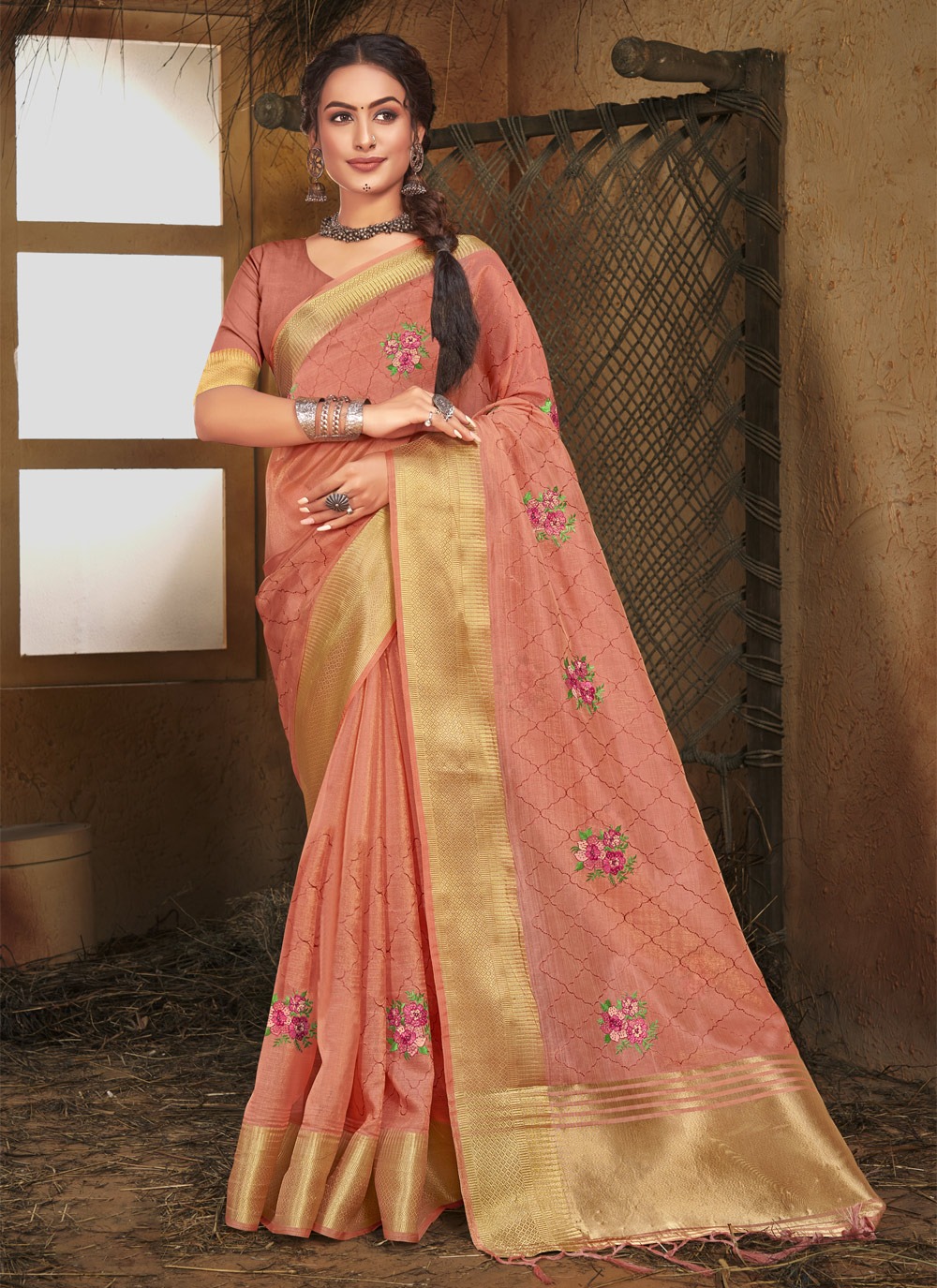 sangam print maithali organza decent look saree catalog