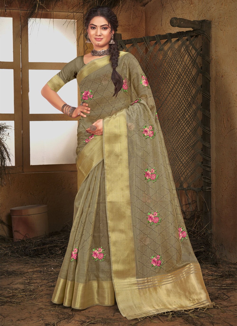 sangam print maithali organza decent look saree catalog