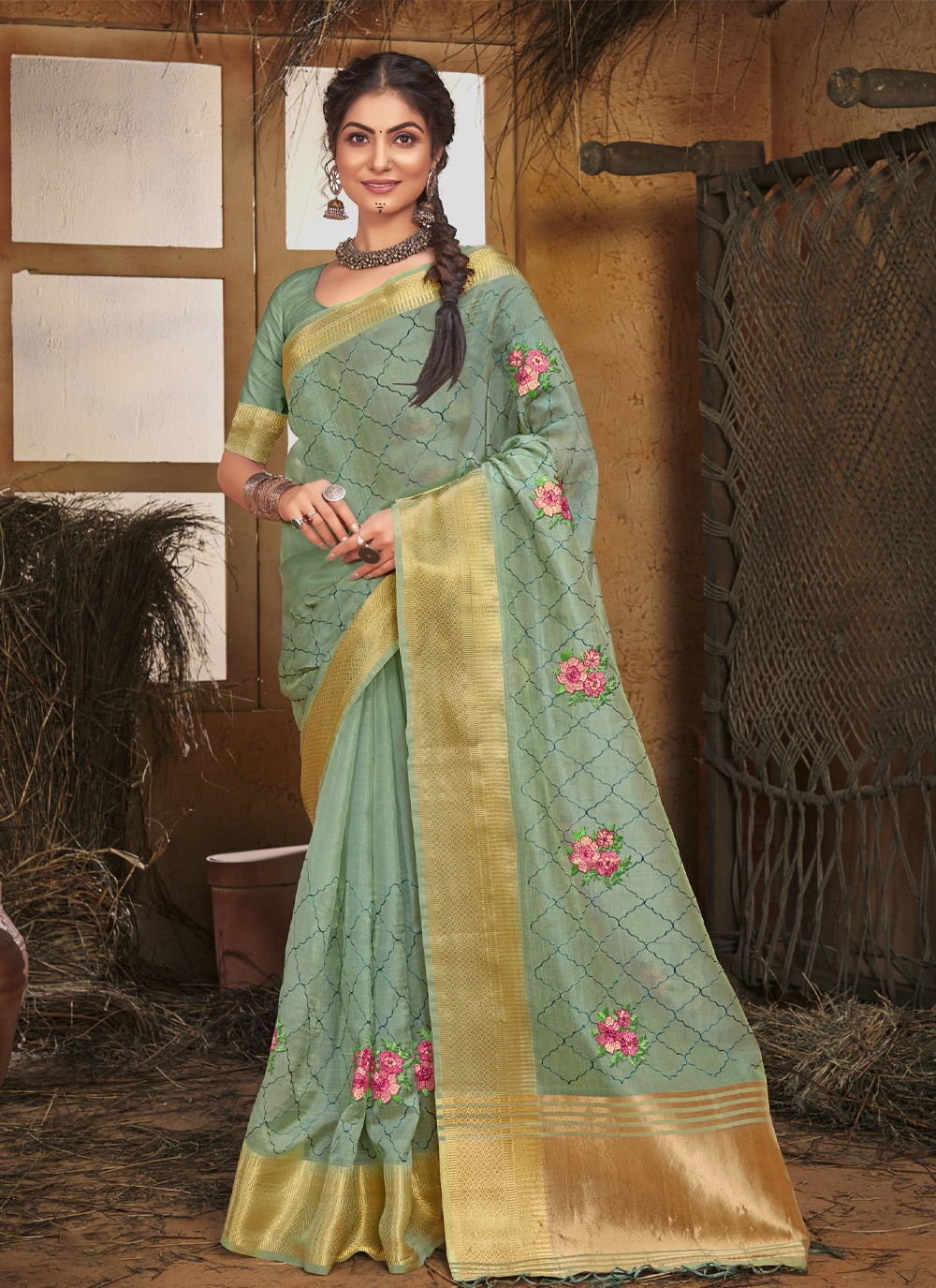 sangam print maithali organza decent look saree catalog