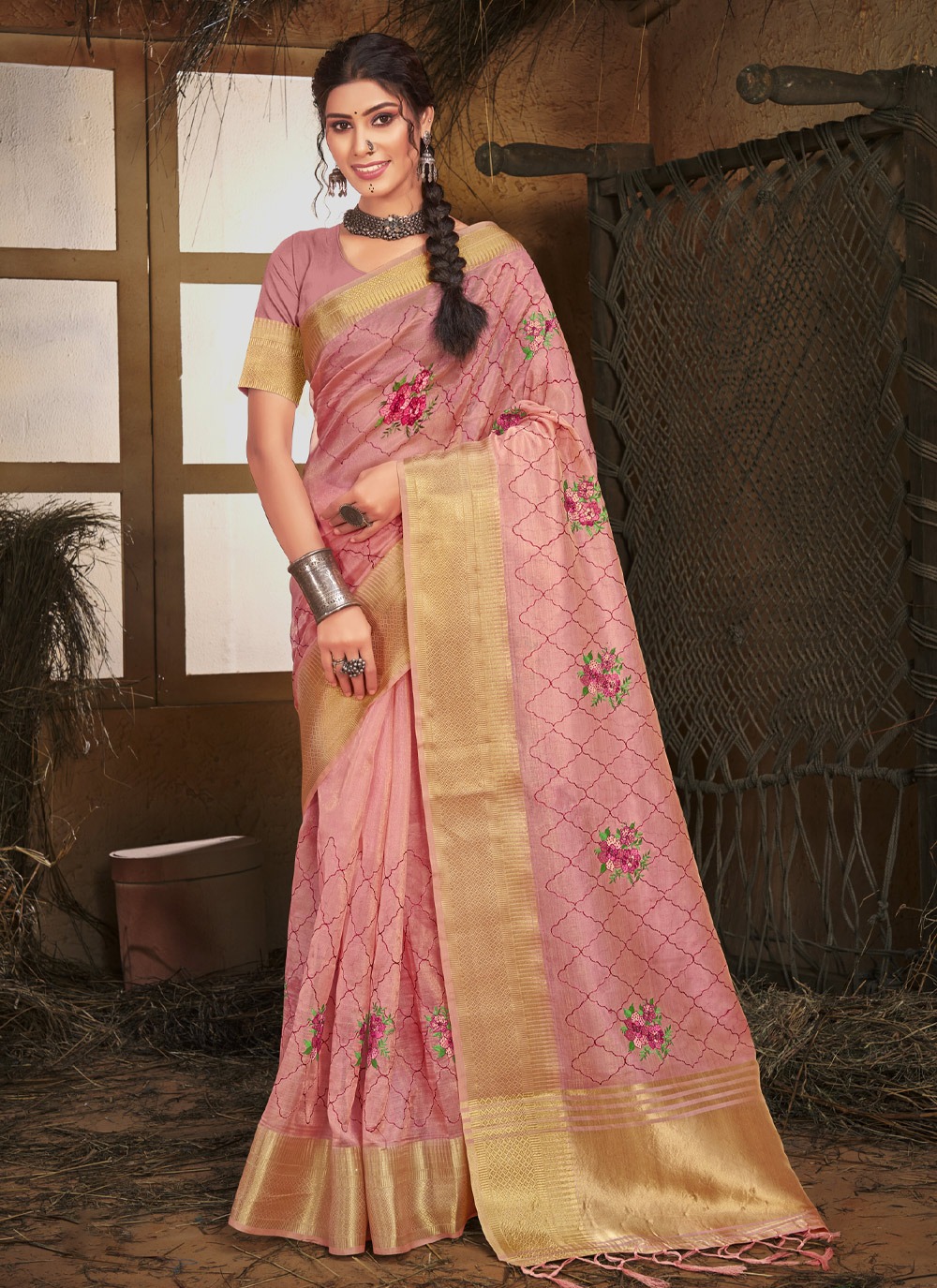 sangam print maithali organza decent look saree catalog