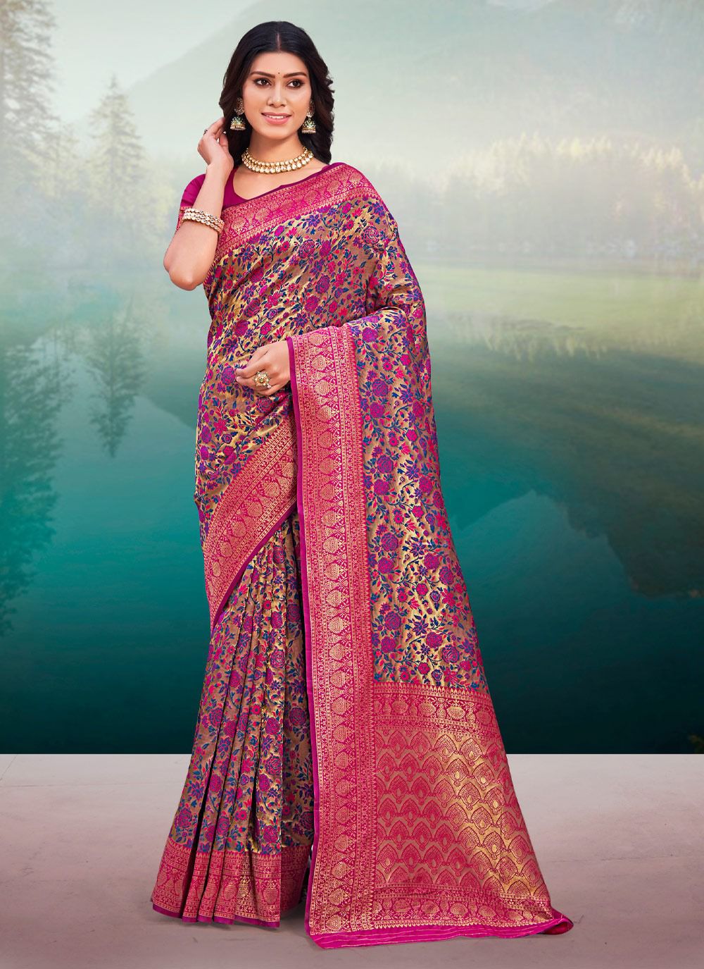 sangam print msonpari silk Banarasi Silk elegant look saree catalog