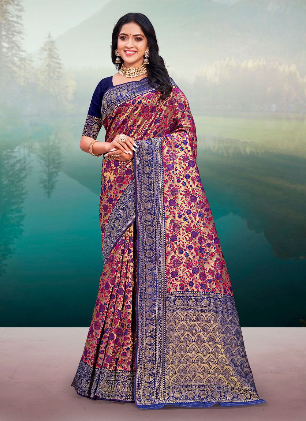 sangam print msonpari silk Banarasi Silk elegant look saree catalog