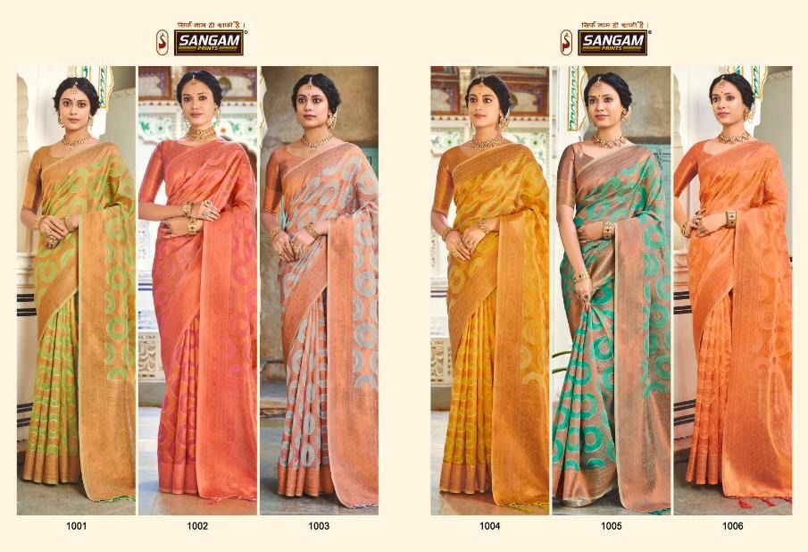 sangam print namrata organza innvative look saree catalog