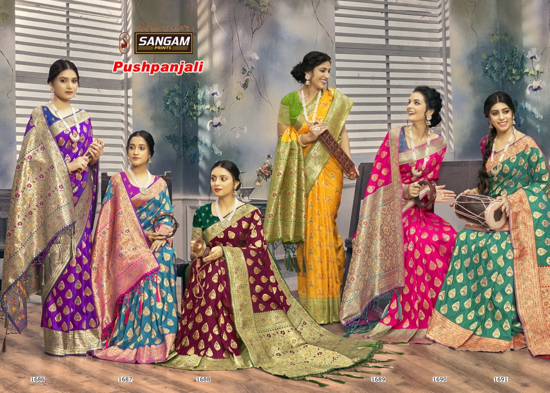 sangam print pushpanjali silk regal look saree catalog