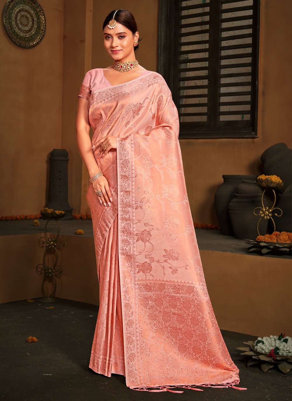 sangam print roman cotton Kanjeevaram Silk elegant look saree catalog