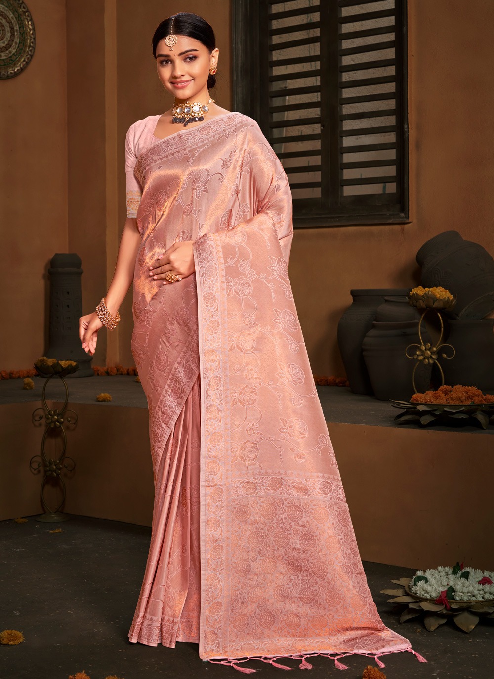 sangam print roman cotton Kanjeevaram Silk elegant look saree catalog