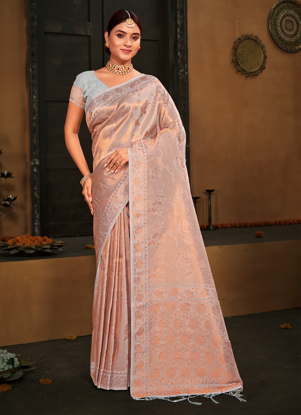 sangam print roman cotton Kanjeevaram Silk elegant look saree catalog