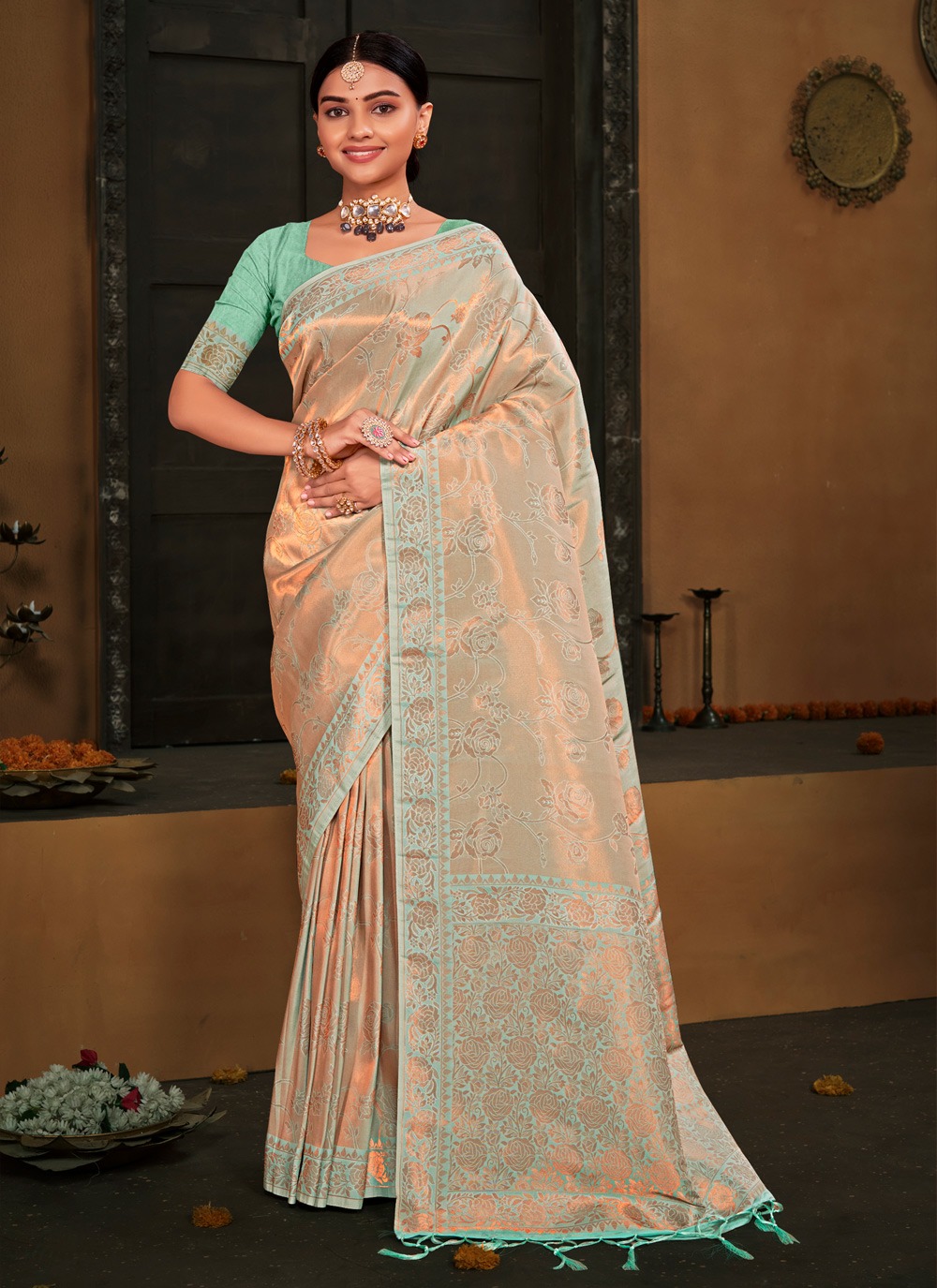 sangam print roman cotton Kanjeevaram Silk elegant look saree catalog