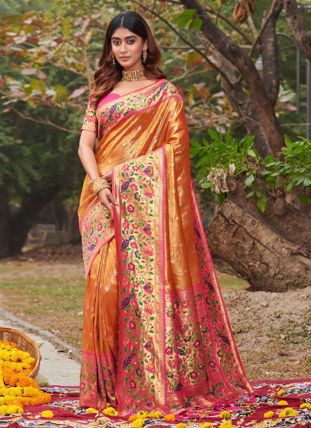 sangam print sonpari Paithani Silk elegant look saree catalog