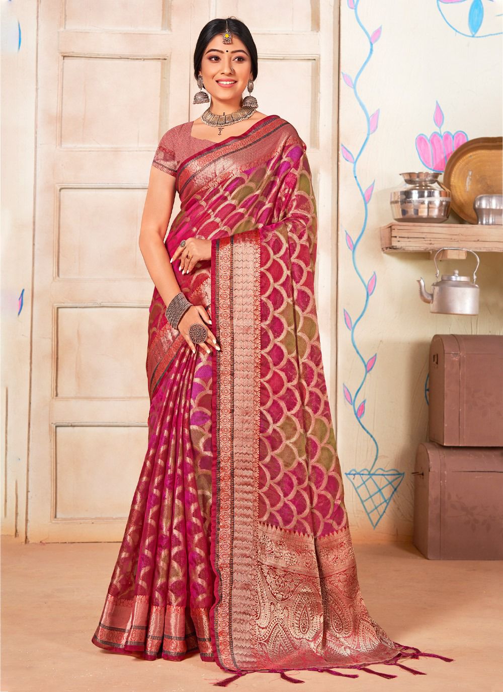 sangam print surtaal organza gorgeous look saree catalog