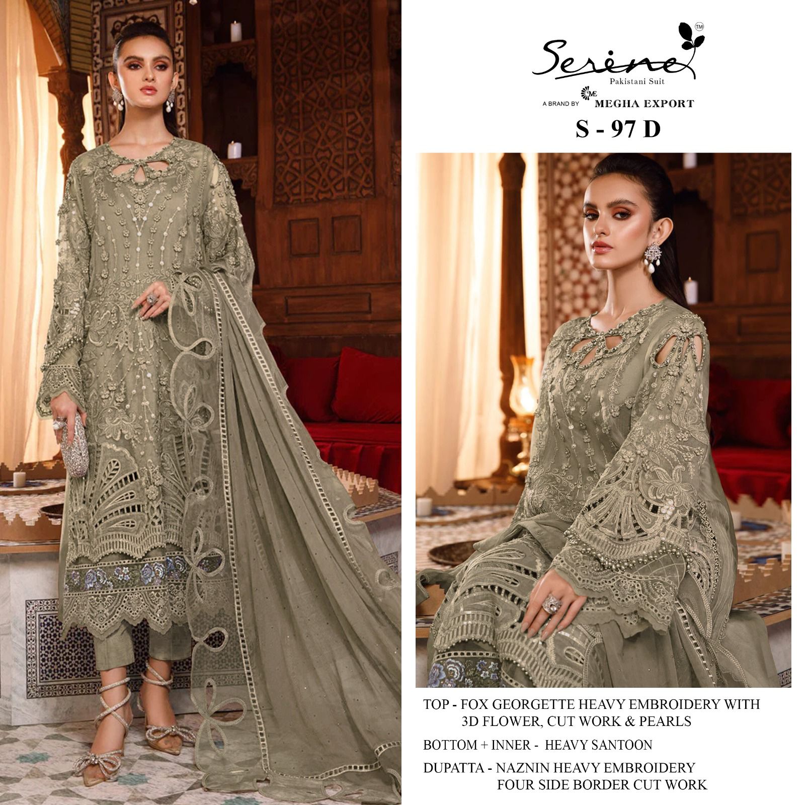 serine Megha Exports s 97 a to d georgette regal look salwar suit catalog