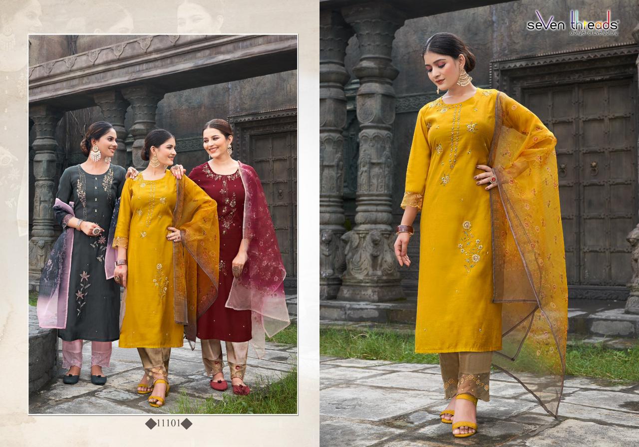 seven threads netri  viscose festive look top bottom with dupatta catalog