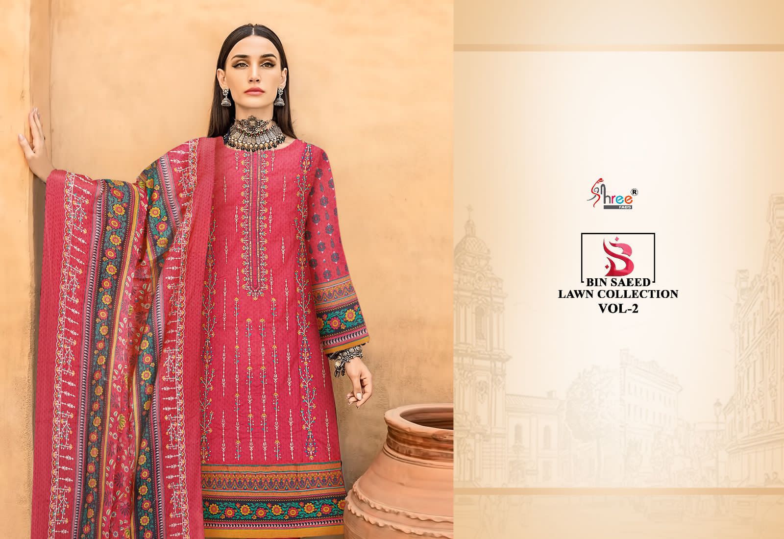 shree fabs bin saeed lawn collection vol 2 lawn decent embrodery look salwar suit catalog