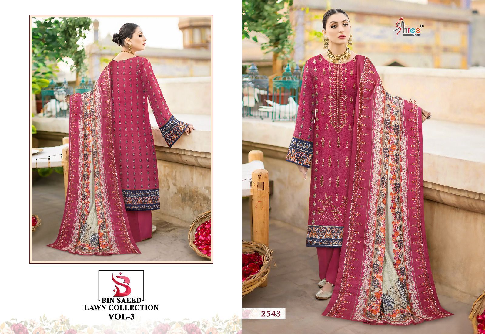 shree fabs bin saeed lawn collection vol 3 lawn decent embrodery look salwar suit catalog