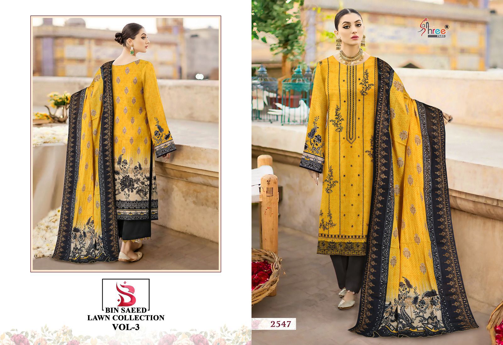 shree fabs bin saeed lawn collection vol 3 lawn decent embrodery look salwar suit catalog