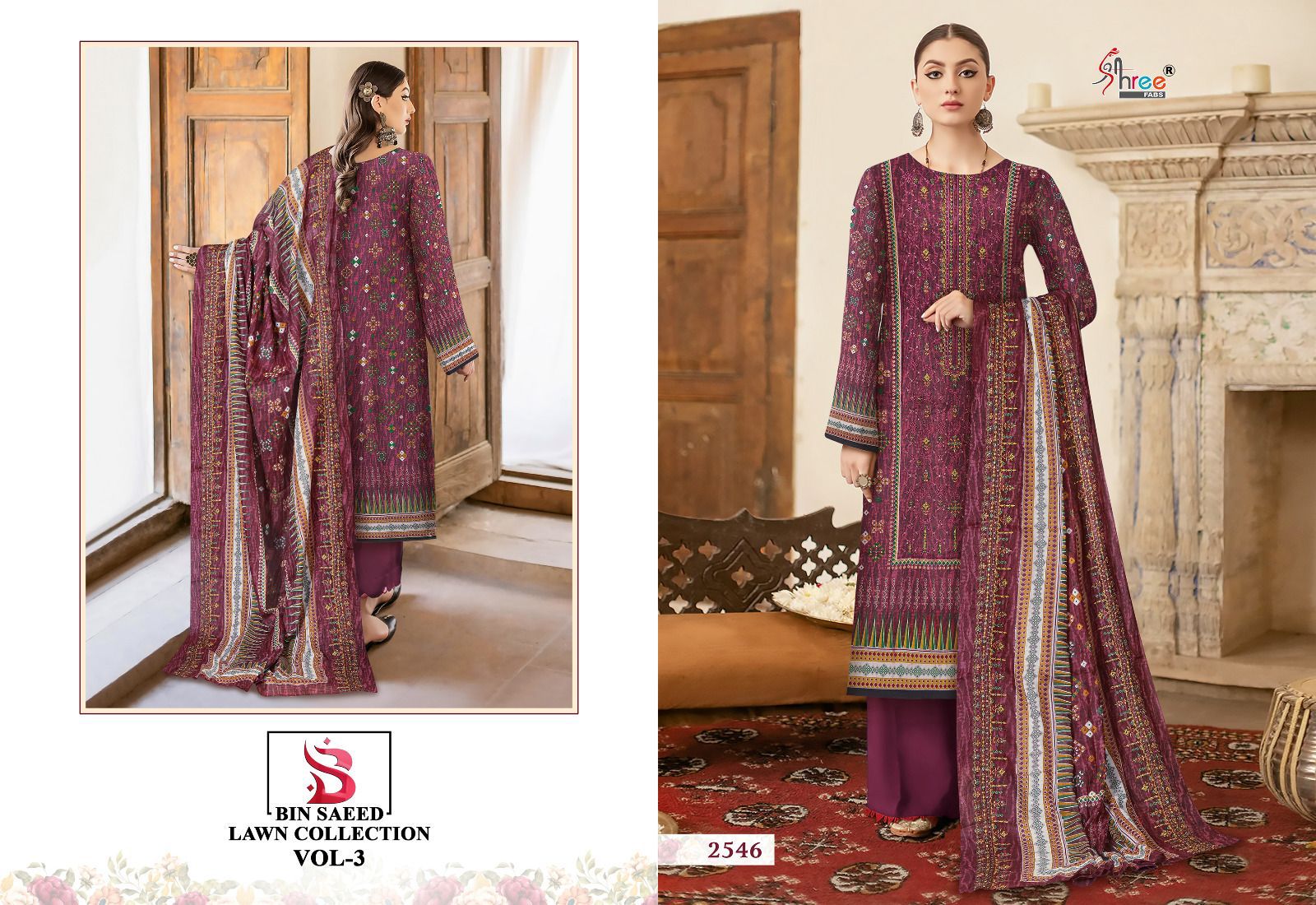 shree fabs bin saeed lawn collection vol 3 lawn decent embrodery look salwar suit catalog