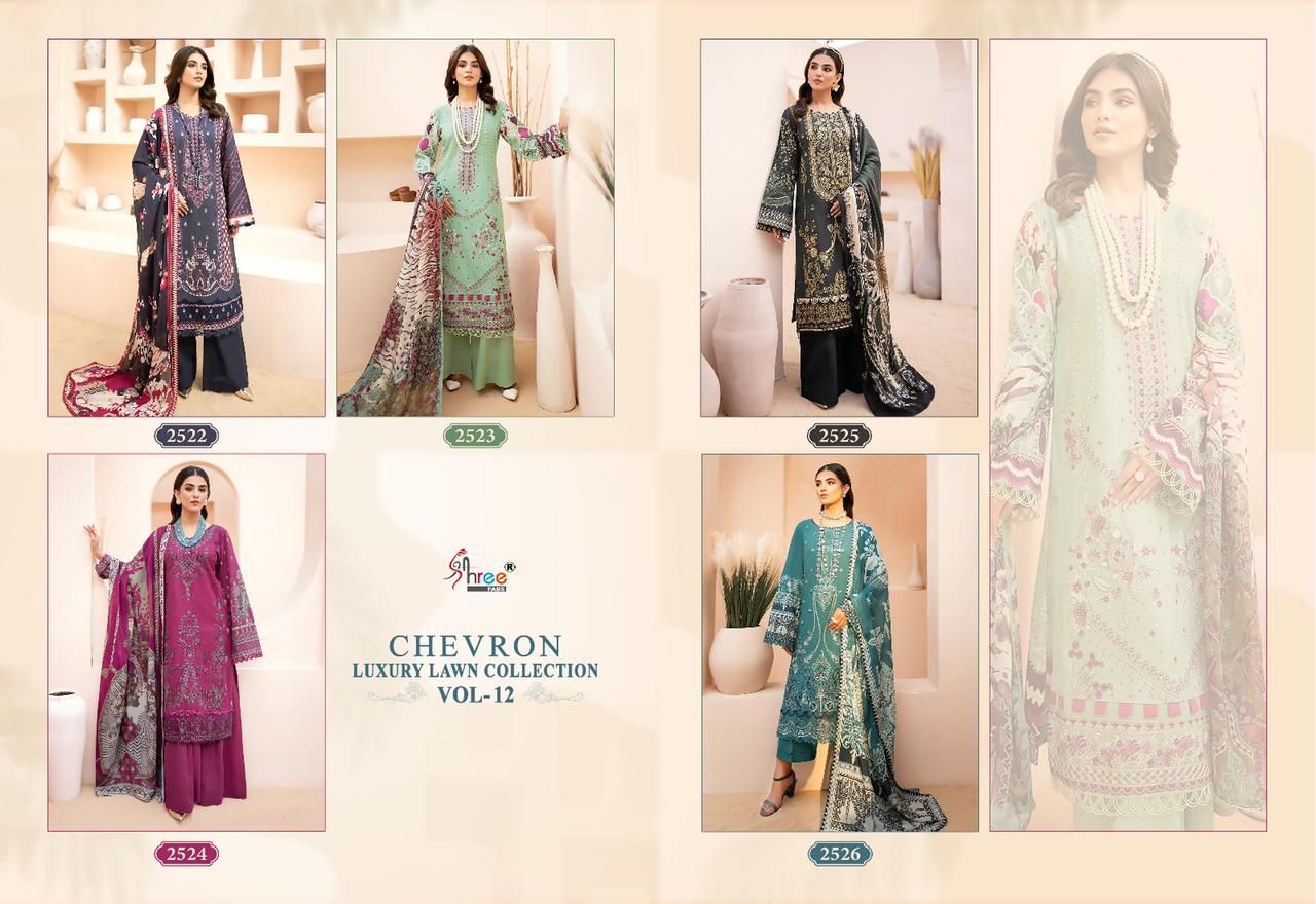 shree fabs chevron luxury lawn collection vol 12 lawn cotton elegant look salwar suit with cotton dupatta catalog