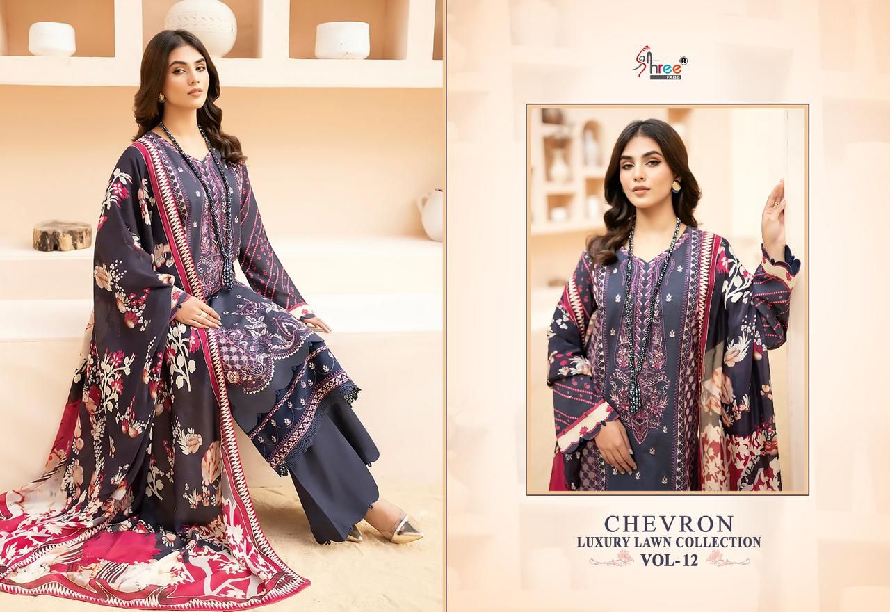 shree fabs chevron luxury lawn collection vol 12 lawn cotton elegant look salwar suit with cotton dupatta catalog