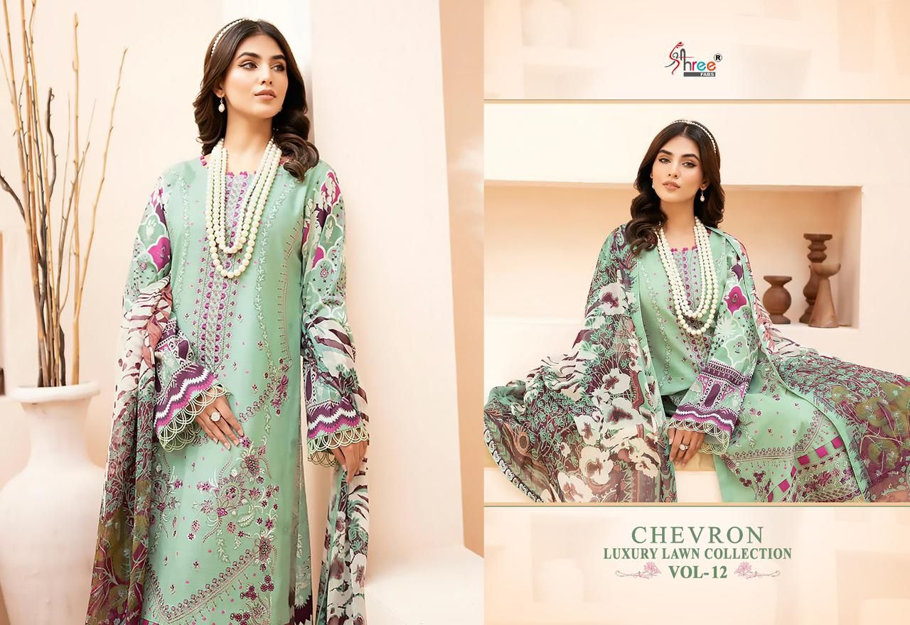 shree fabs chevron luxury lawn collection vol 12 lawn cotton elegant look salwar suit with cotton dupatta catalog