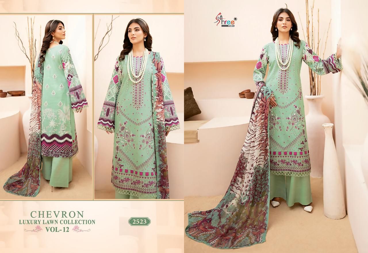 shree fabs chevron luxury lawn collection vol 12 lawn cotton elegant look salwar suit with cotton dupatta catalog