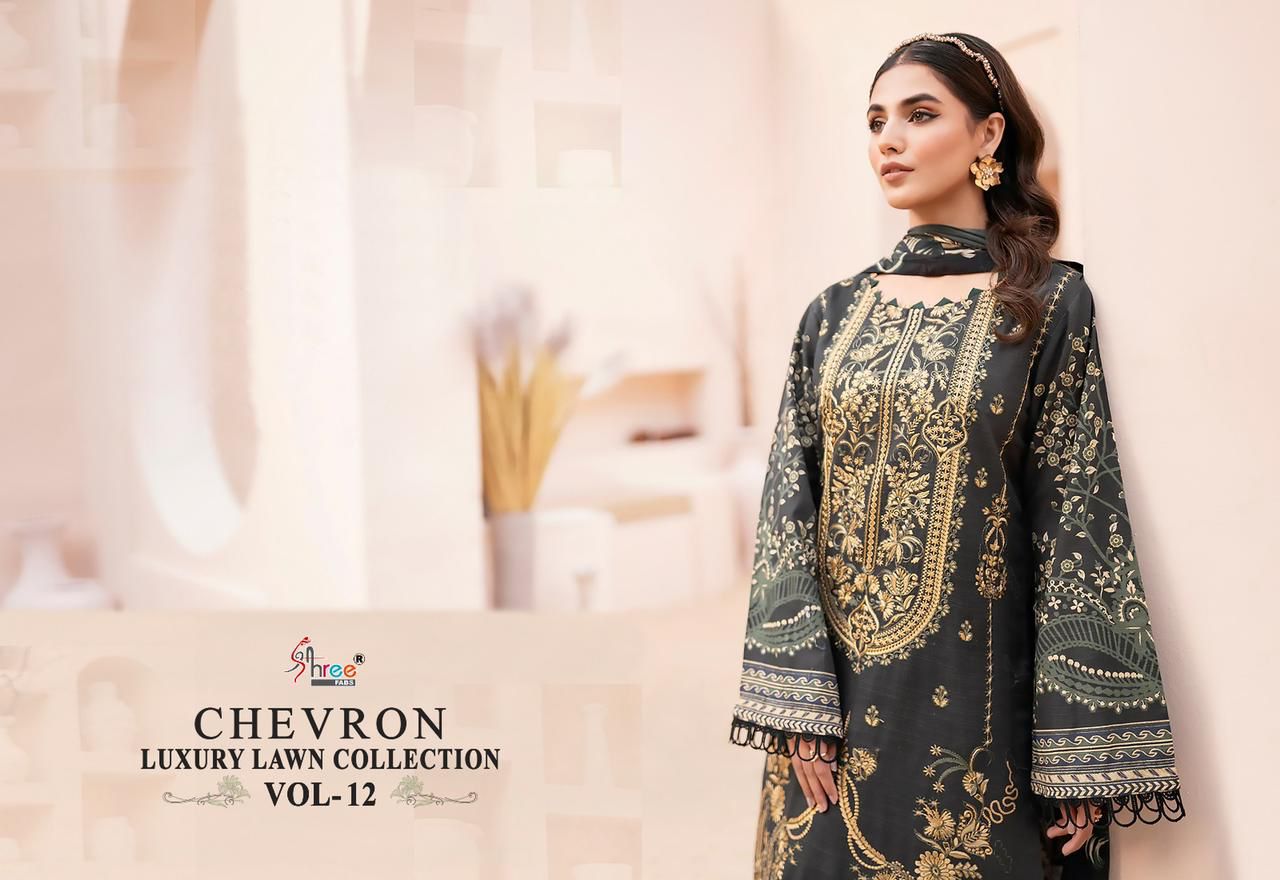 shree fabs chevron luxury lawn collection vol 12 lawn cotton elegant look salwar suit with cotton dupatta catalog