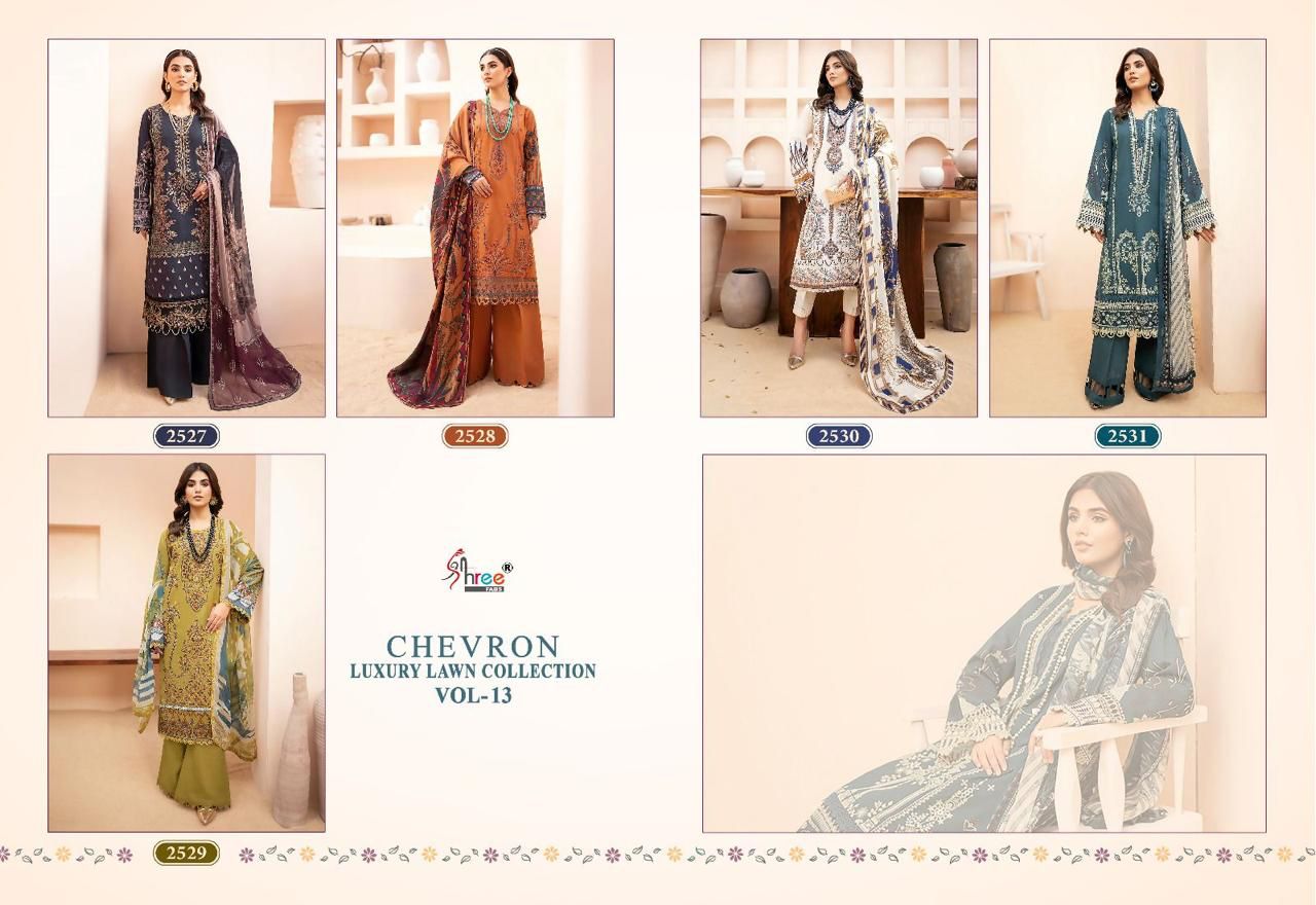 shree fabs chevron luxury lawn collection vol 13 lawn cotton attrective print salwar suit with chiffon dupatta catalog