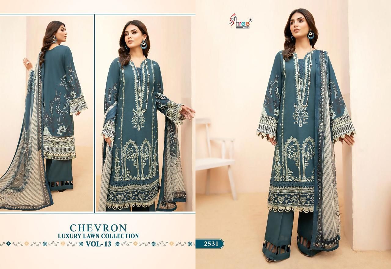 shree fabs chevron luxury lawn collection vol 13 lawn cotton attrective print salwar suit with chiffon dupatta catalog