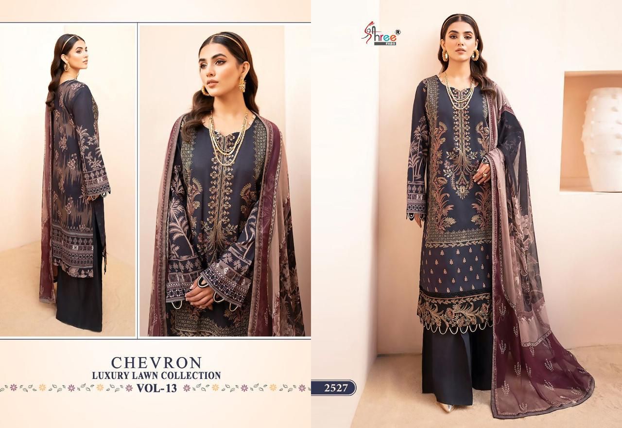 shree fabs chevron luxury lawn collection vol 13 lawn cotton attrective print salwar suit with chiffon dupatta catalog