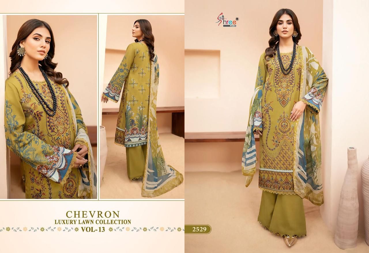 shree fabs chevron luxury lawn collection vol 13 lawn cotton attrective print salwar suit with chiffon dupatta catalog