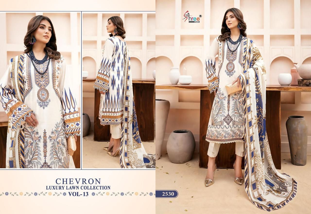 shree fabs chevron luxury lawn collection vol 13 lawn cotton attrective print salwar suit with chiffon dupatta catalog