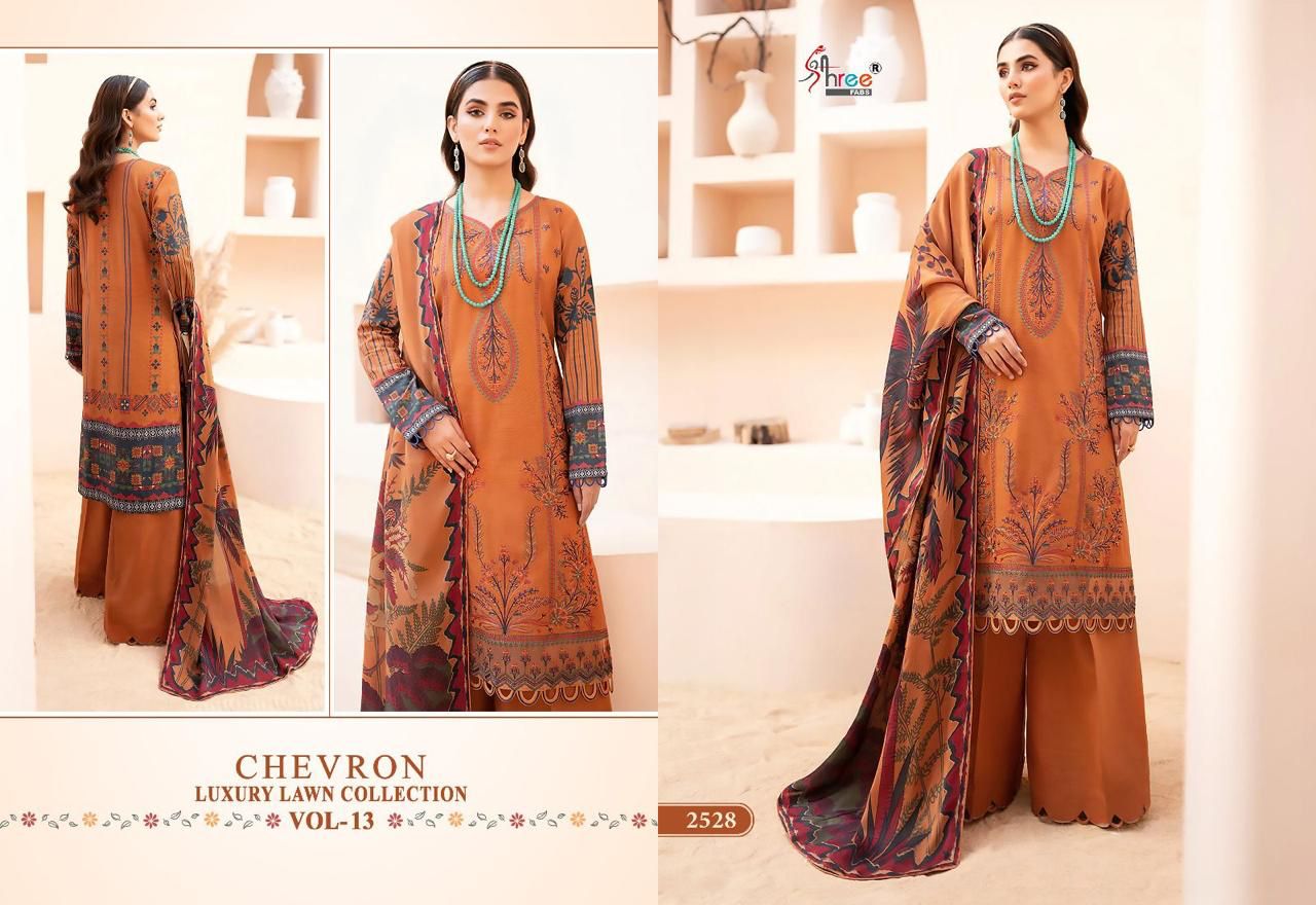 shree fabs chevron luxury lawn collection vol 13 lawn cotton attrective print salwar suit with chiffon dupatta catalog