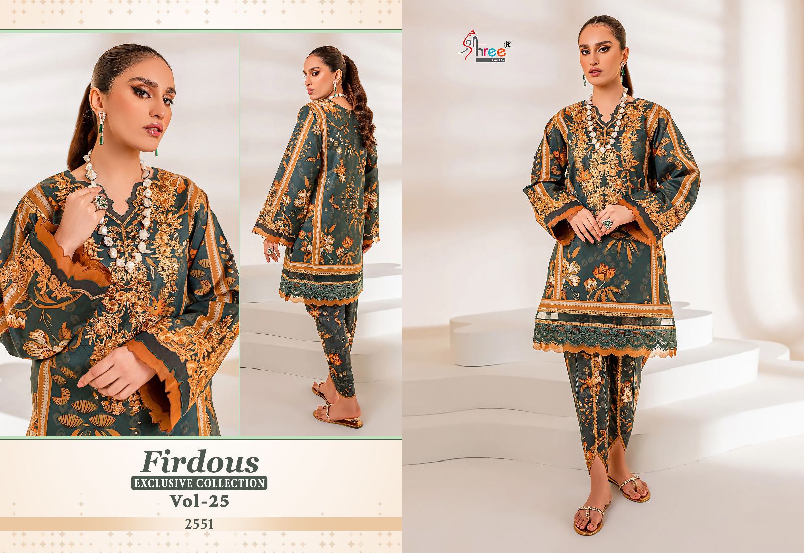 shree fabs firdous exclusive collection vol 25 cotton decent look salwar suit with siffon dupatta catalog