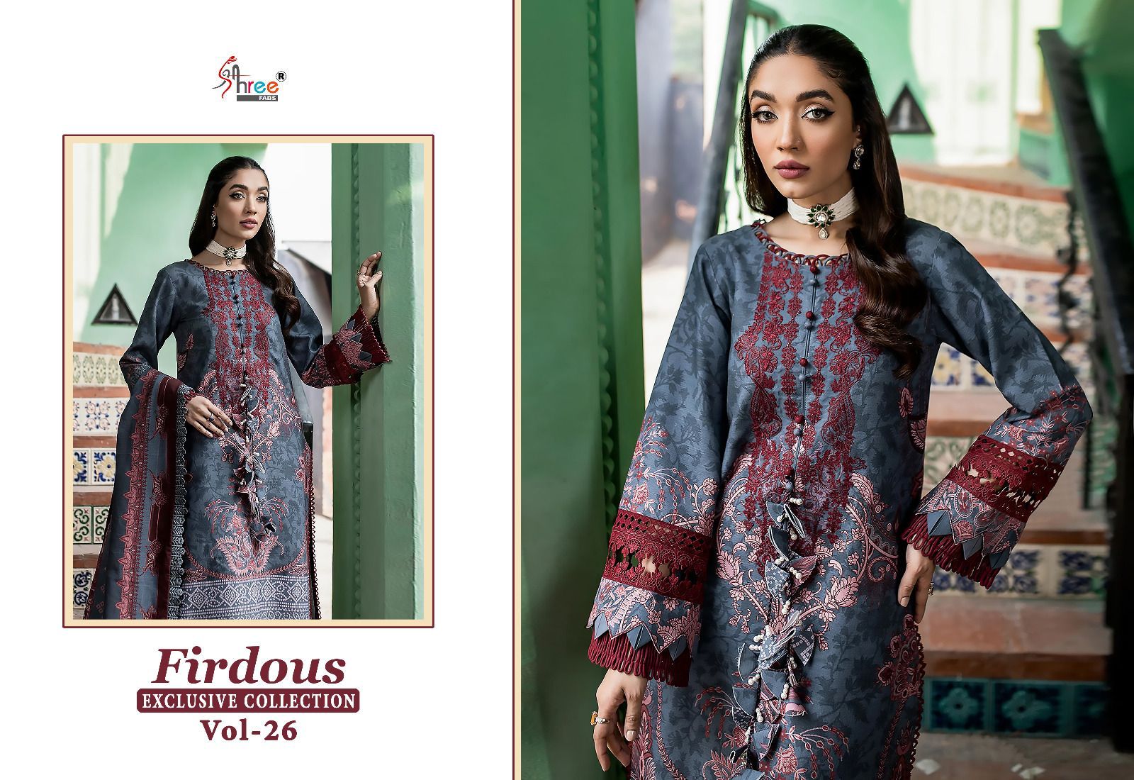 shree fabs firdous exclusive collection vol 26 cotton decent look salwar suit with siffon dupatta catalog