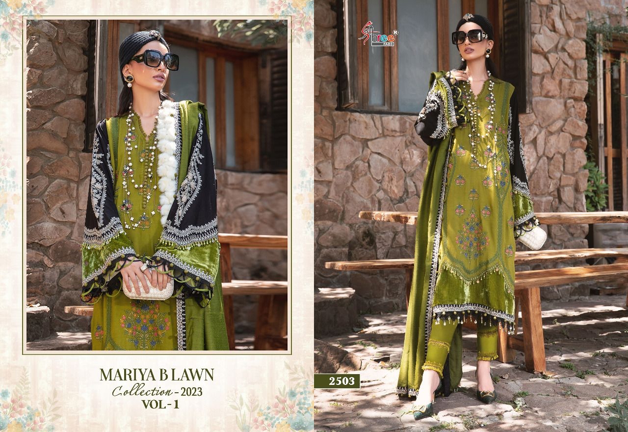 shree fabs maria b Lawn collection 2023 vol 1 cotton regal look salwar suit with chiffon dupatta catalog