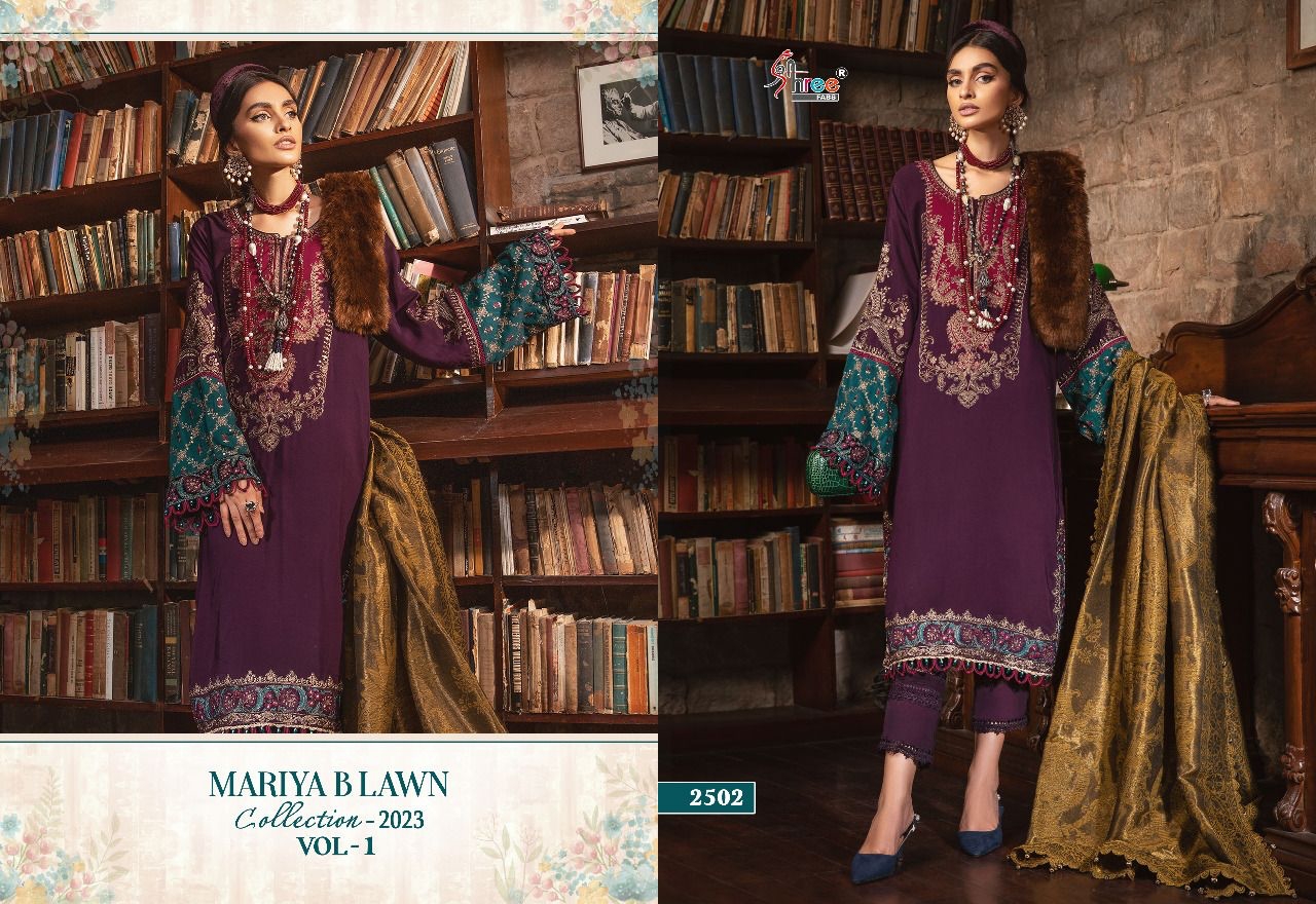 shree fabs maria b Lawn collection 2023 vol 1 cotton regal look salwar suit with chiffon dupatta catalog