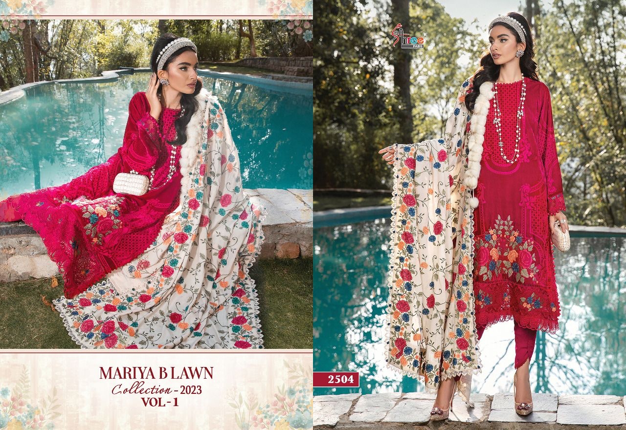 shree fabs maria b Lawn collection 2023 vol 1 cotton regal look salwar suit with chiffon dupatta catalog