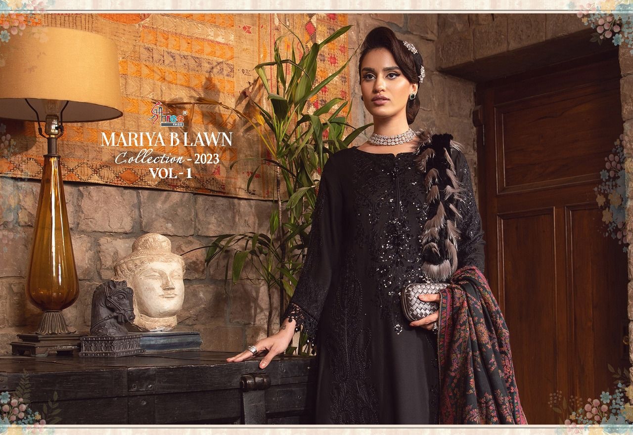 shree fabs maria b Lawn collection 2023 vol 1 cotton regal look salwar suit with chiffon dupatta catalog