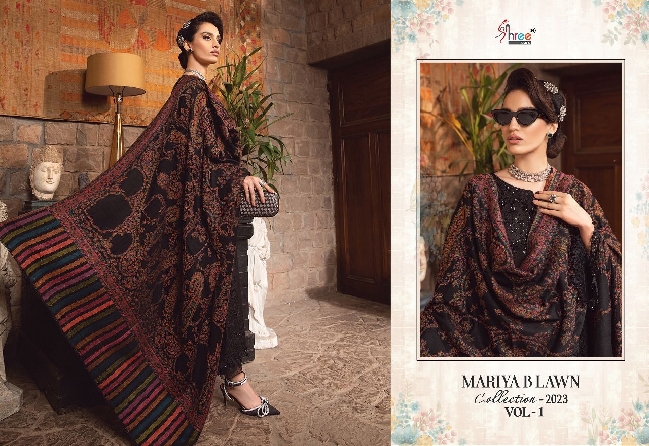 shree fabs maria b Lawn collection 2023 vol 1 cotton regal look salwar suit with chiffon dupatta catalog