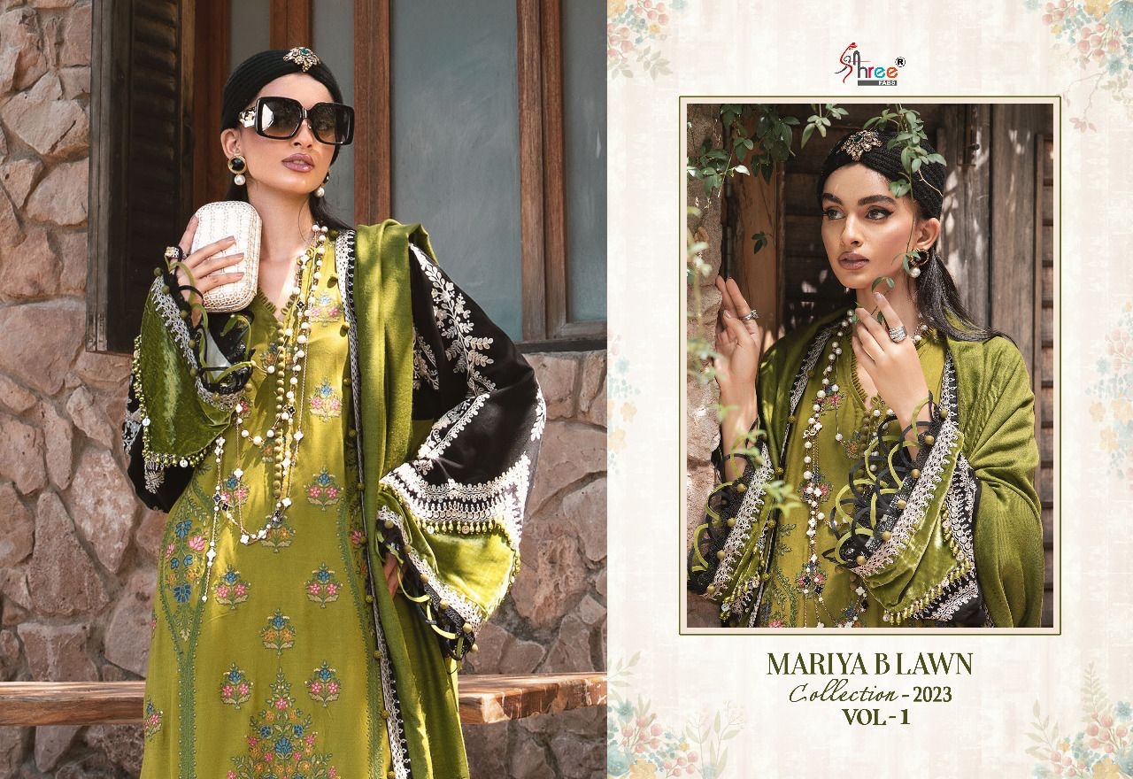 shree fabs maria b Lawn collection 2023 vol 1 cotton regal look salwar suit with chiffon dupatta catalog