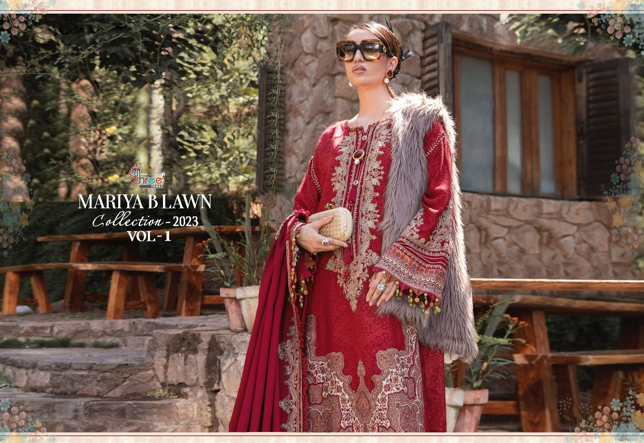 shree fabs maria b Lawn collection 2023 vol 1 cotton regal look salwar suit with chiffon dupatta catalog