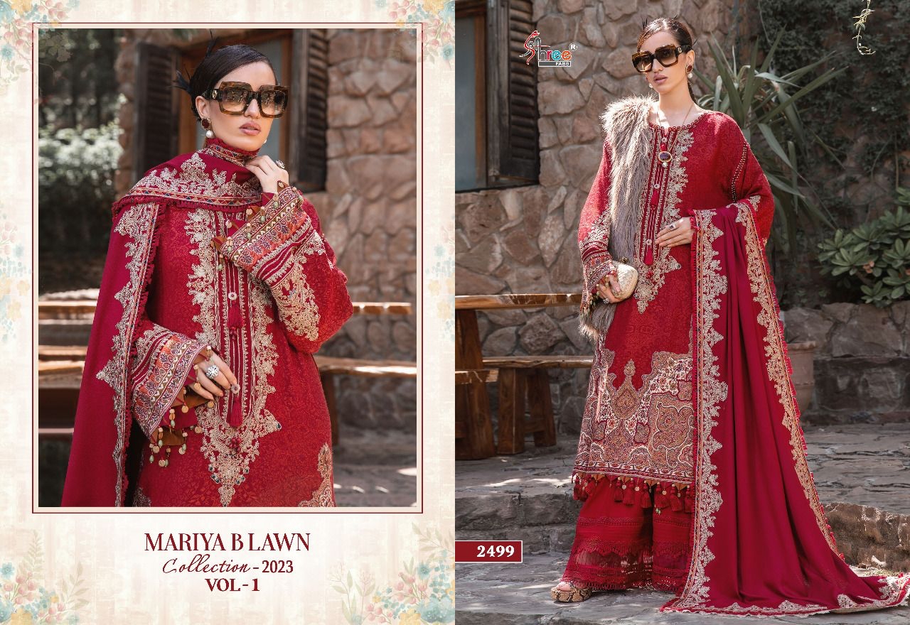 shree fabs maria b Lawn collection 2023 vol 1 cotton regal look salwar suit with chiffon dupatta catalog