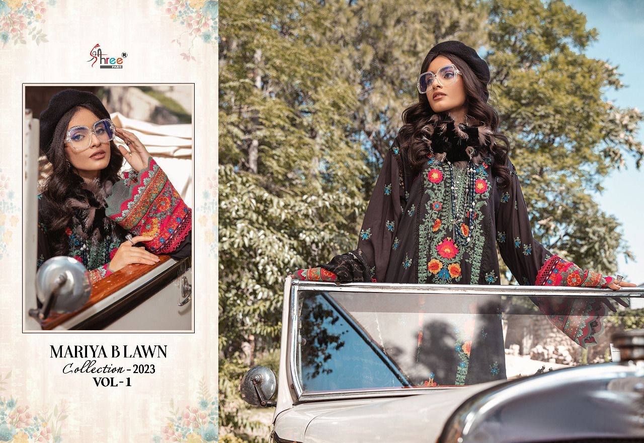 shree fabs maria b Lawn collection 2023 vol 1 cotton regal look salwar suit with chiffon dupatta catalog