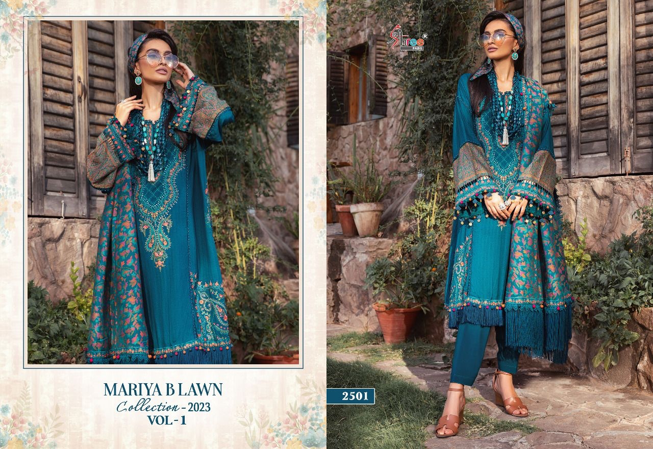 shree fabs maria b Lawn collection 2023 vol 1 cotton regal look salwar suit with chiffon dupatta catalog