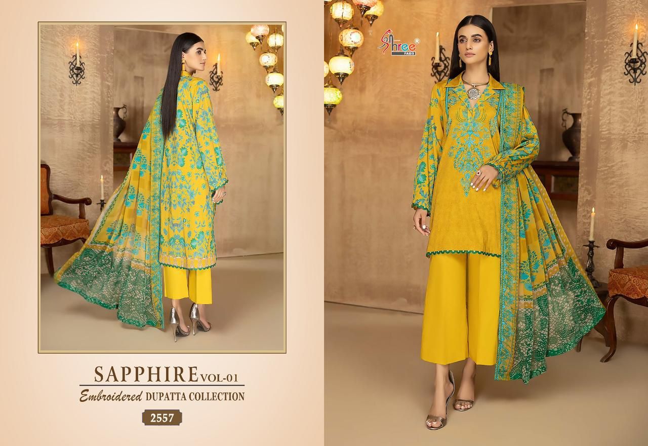 shree fabs shapphire embroidered dupatta collection vol 1 cotton decent look salwar suit with chiffon dupatta catalog