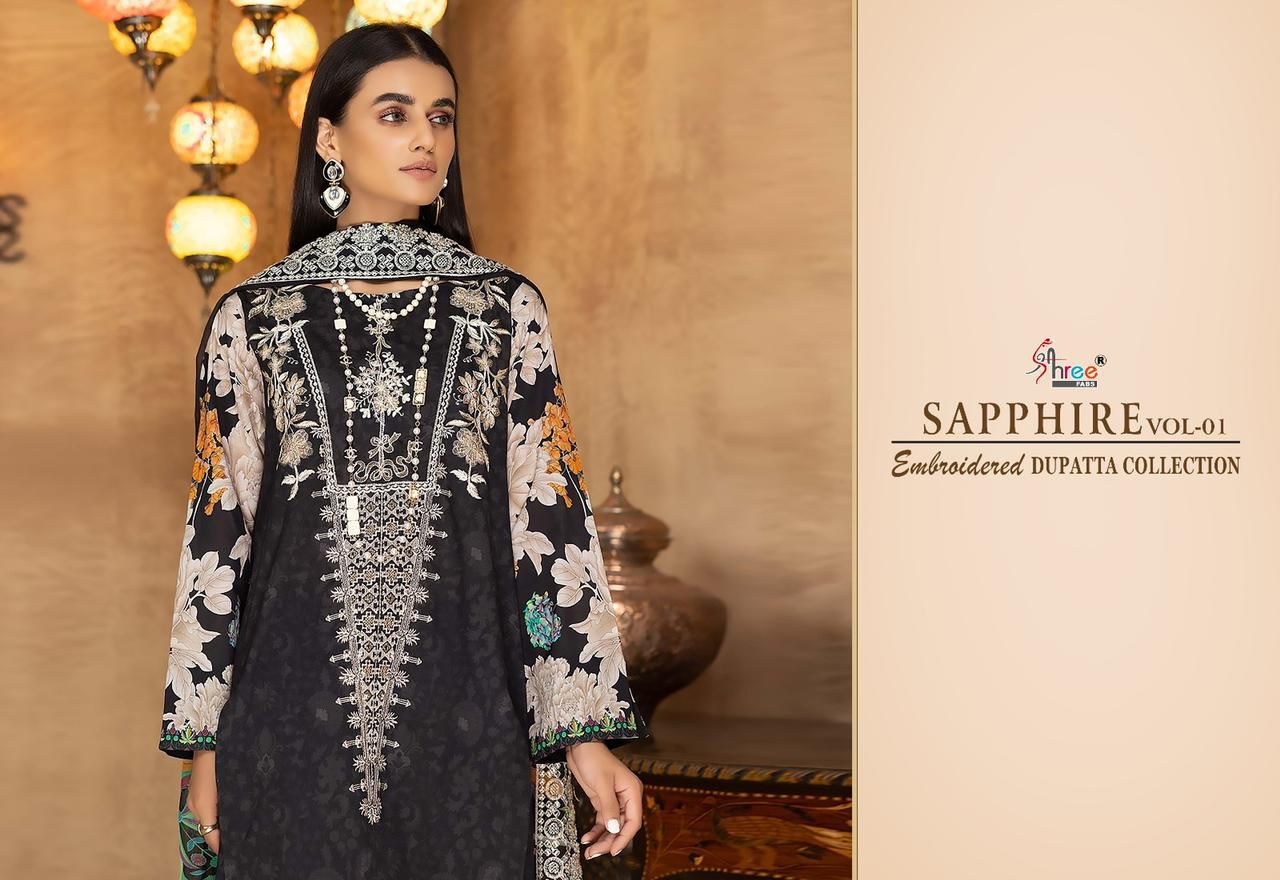 shree fabs shapphire embroidered dupatta collection vol 1 cotton decent look salwar suit with chiffon dupatta catalog