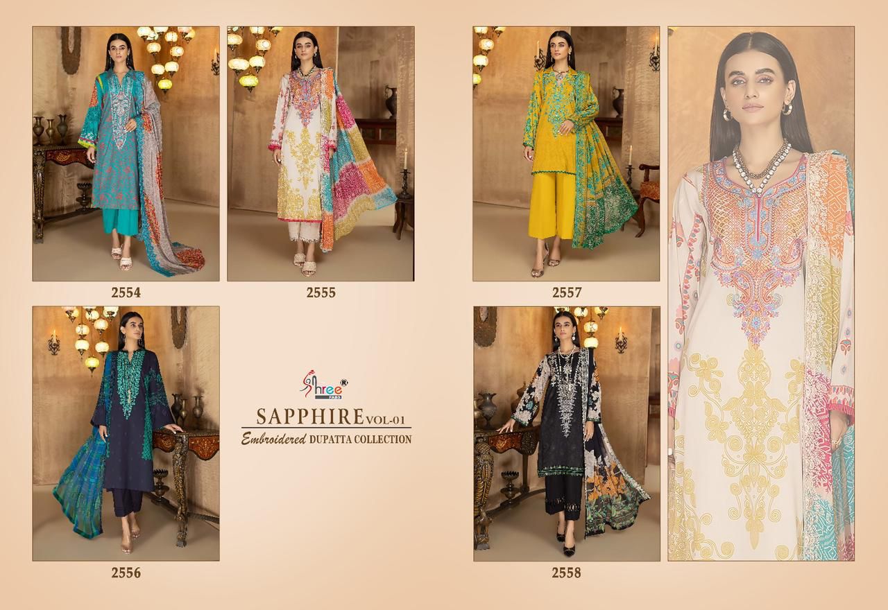 shree fabs shapphire embroidered dupatta collection vol 1 cotton decent look salwar suit with chiffon dupatta catalog