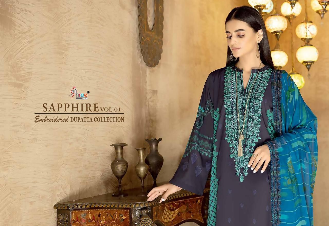 shree fabs shapphire embroidered dupatta collection vol 1 cotton elegant look salwar suit with cotton dupatta catalog