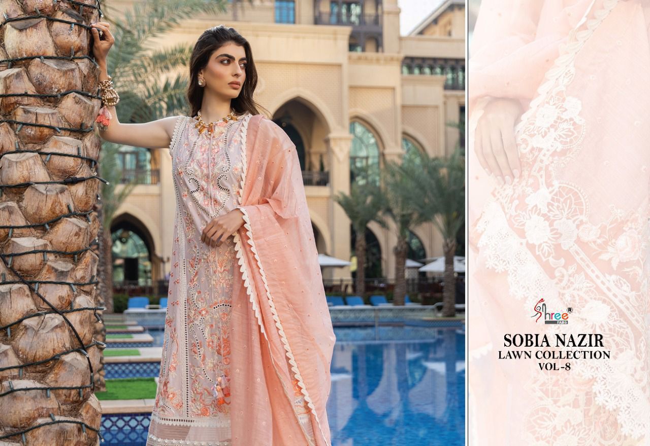 shree fabs sobia nazir lawn collection vol 8 cotton elegant print salwar suit catalog