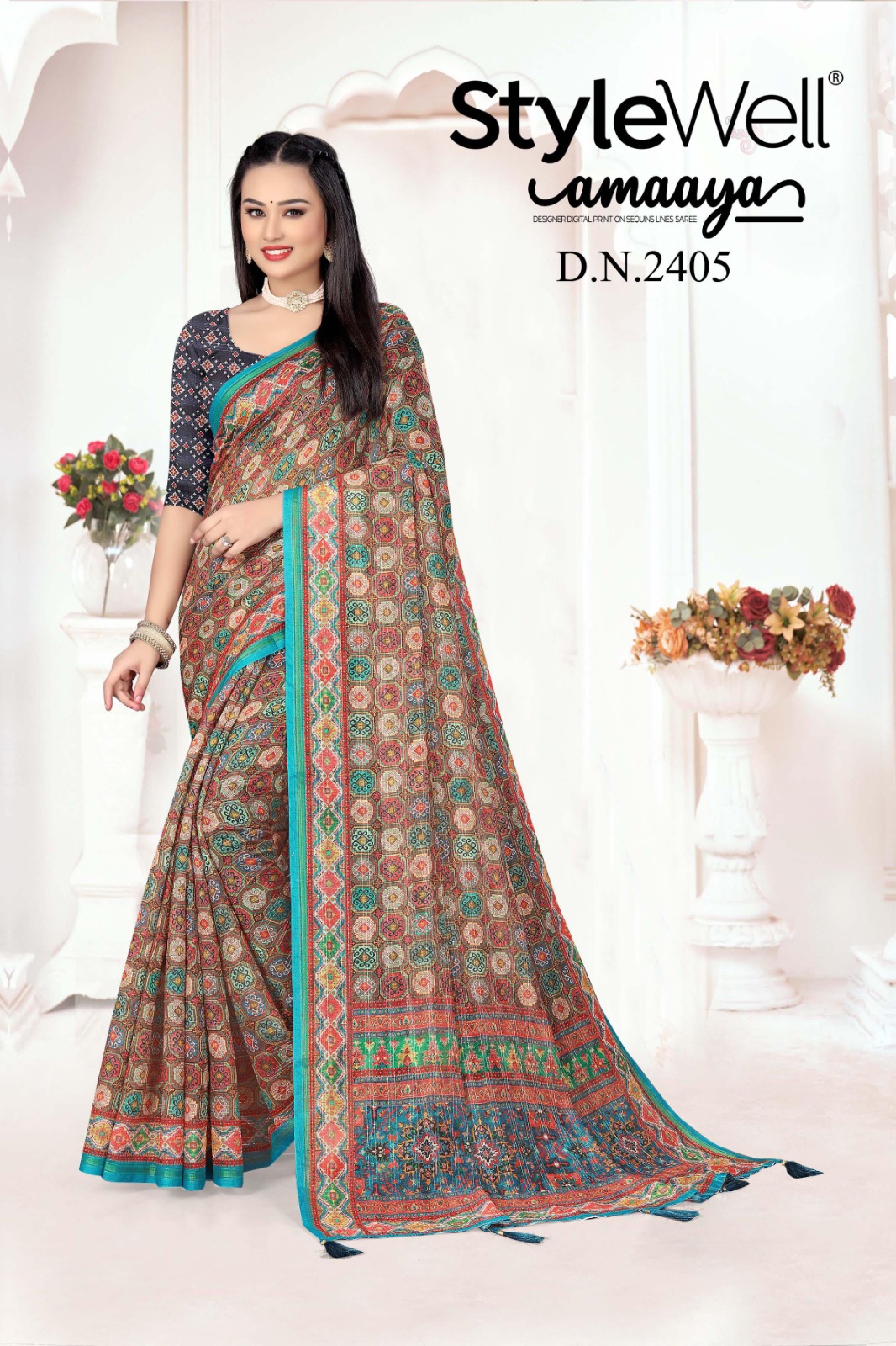 stylewell amaaya Sequins lines exclusive print saree catalog